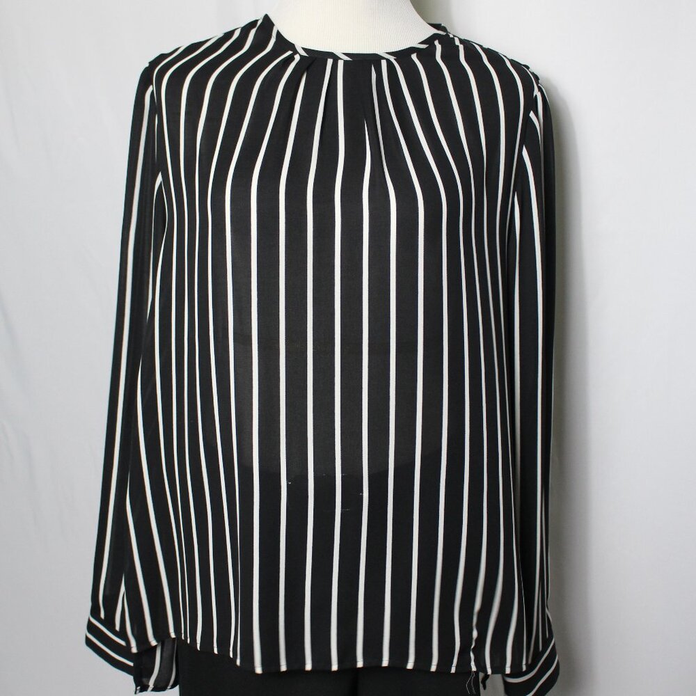 White House Black Market Black with White Stripped Blouse Women's Size 16